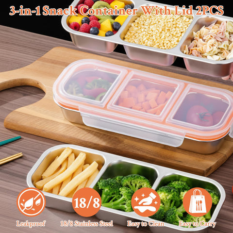 Aomeskoitoy: snack 3 compartimentos con tapas herméticas, ideales para conservar variedad