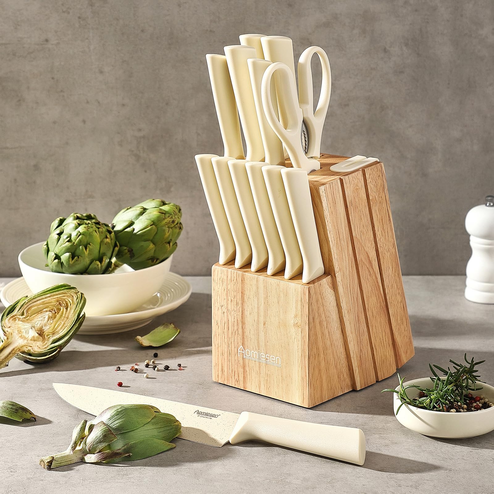 Cuchillo santoku Aomiesen 7 pulgadas para verduras y proteínas.