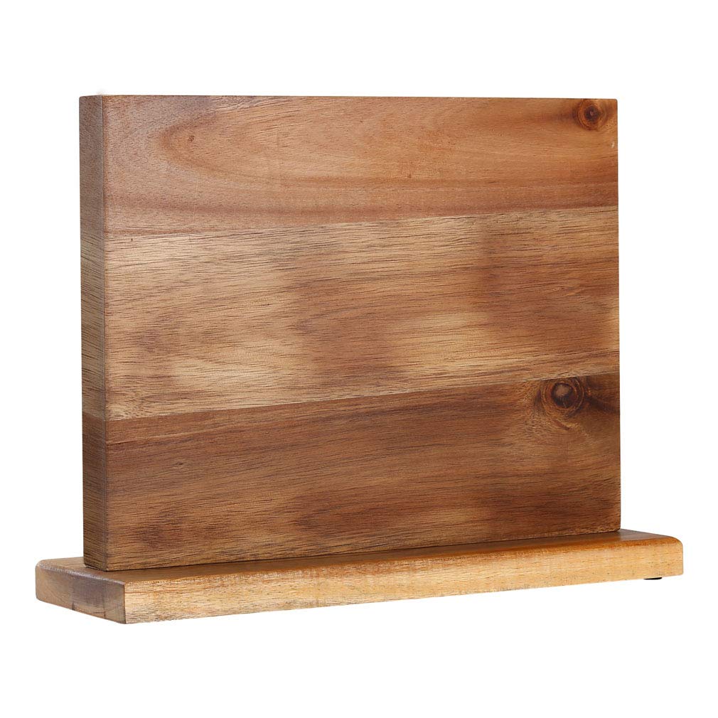 Soporte Aomiesen para cuchillos magnéticos en madera de acacia, organiza con seguridad.