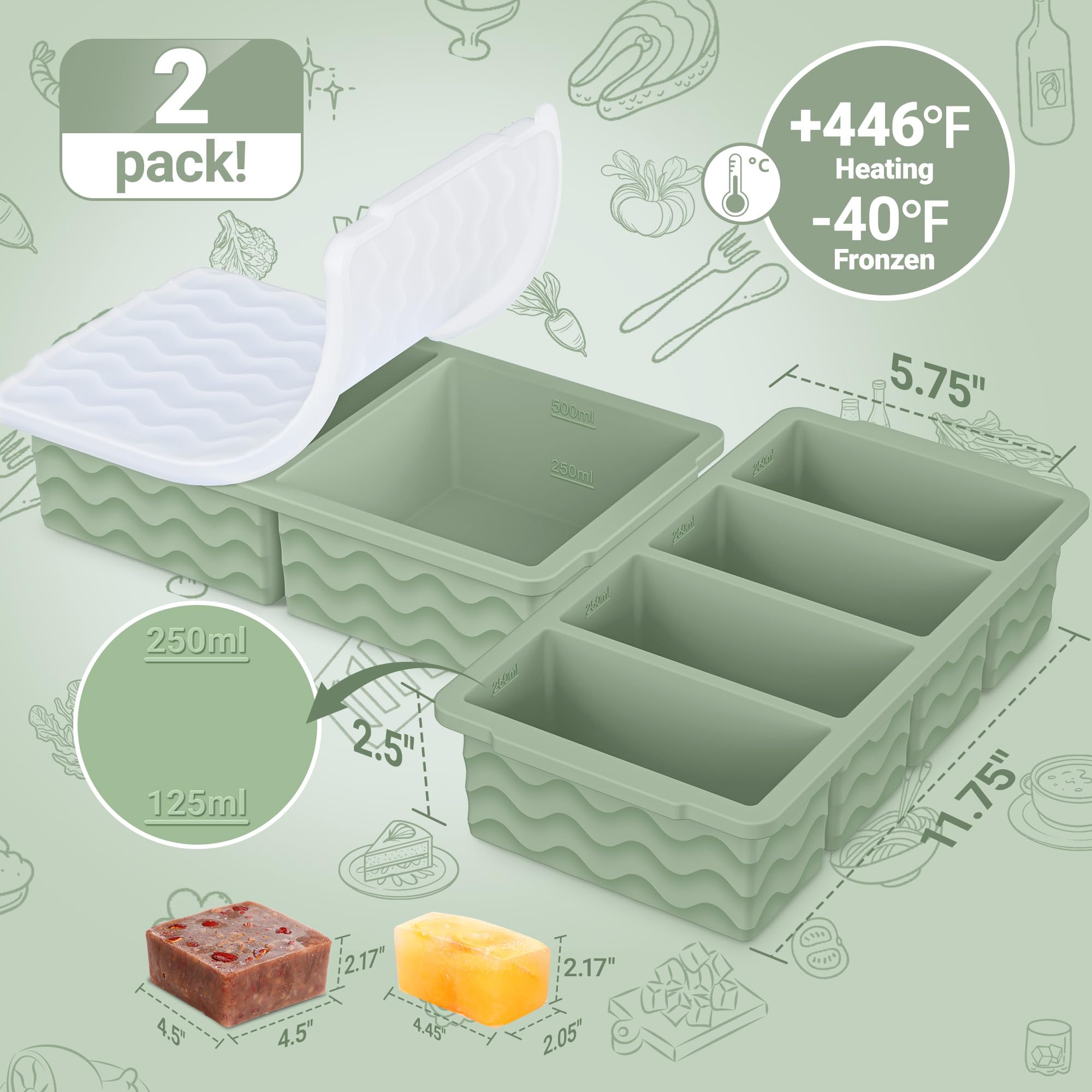 Aopigavi moldes silicona con tapa para porciones de 2 tazas, congelación organizada.