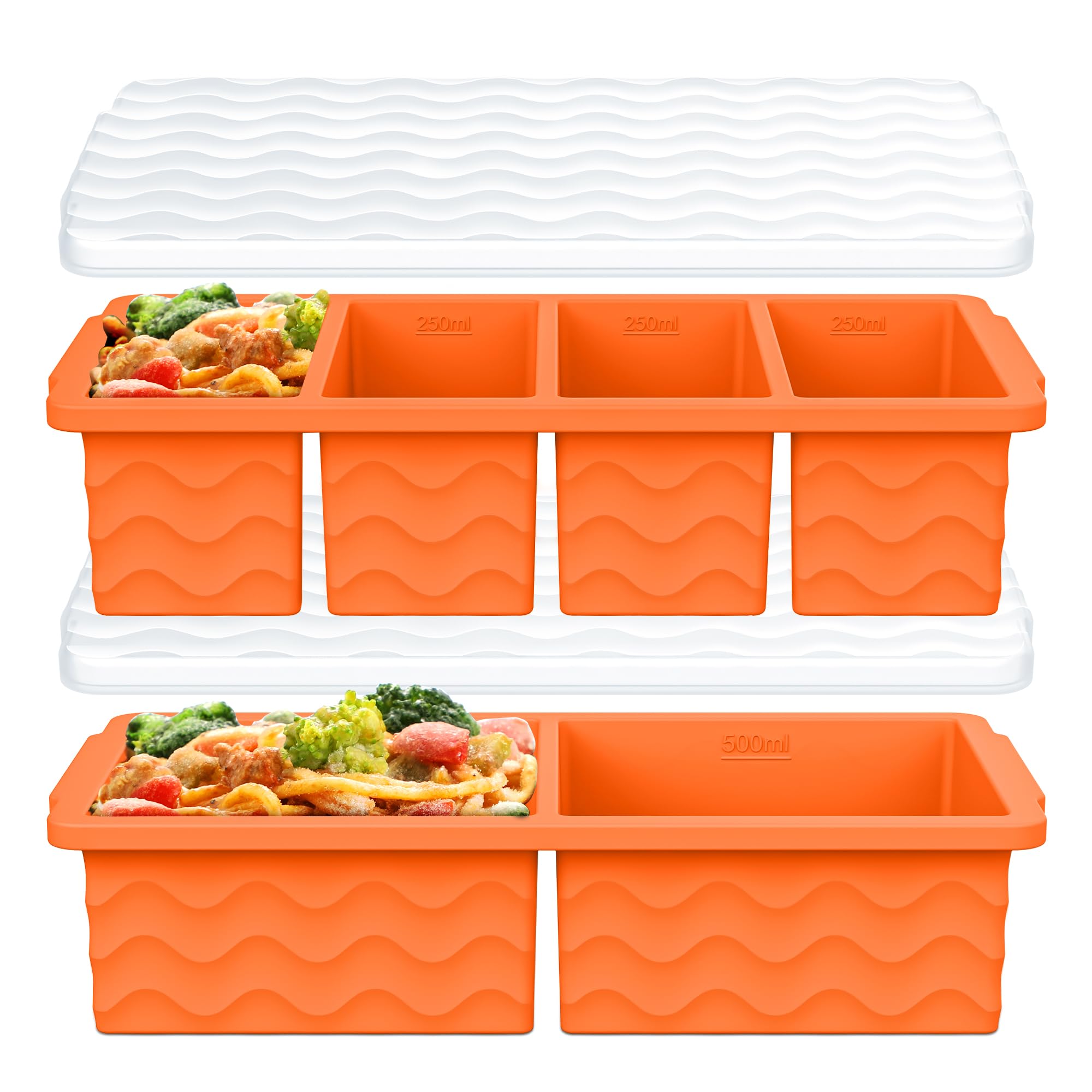 Moldes de silicona Aopigavi para congelador con tapa, porciones 250 ml para organización de comidas