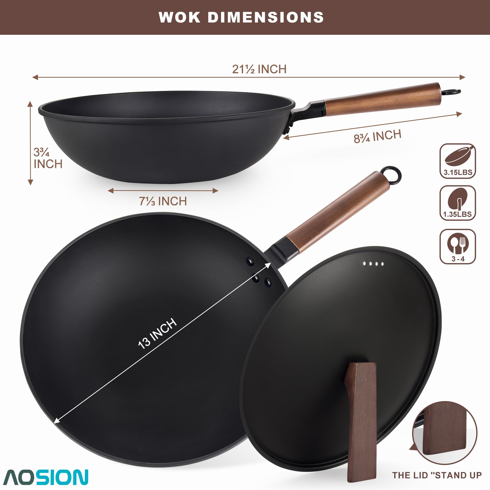 Conjunto AOSION de wok 12 piezas con tapas y utensilios para cocinar completo