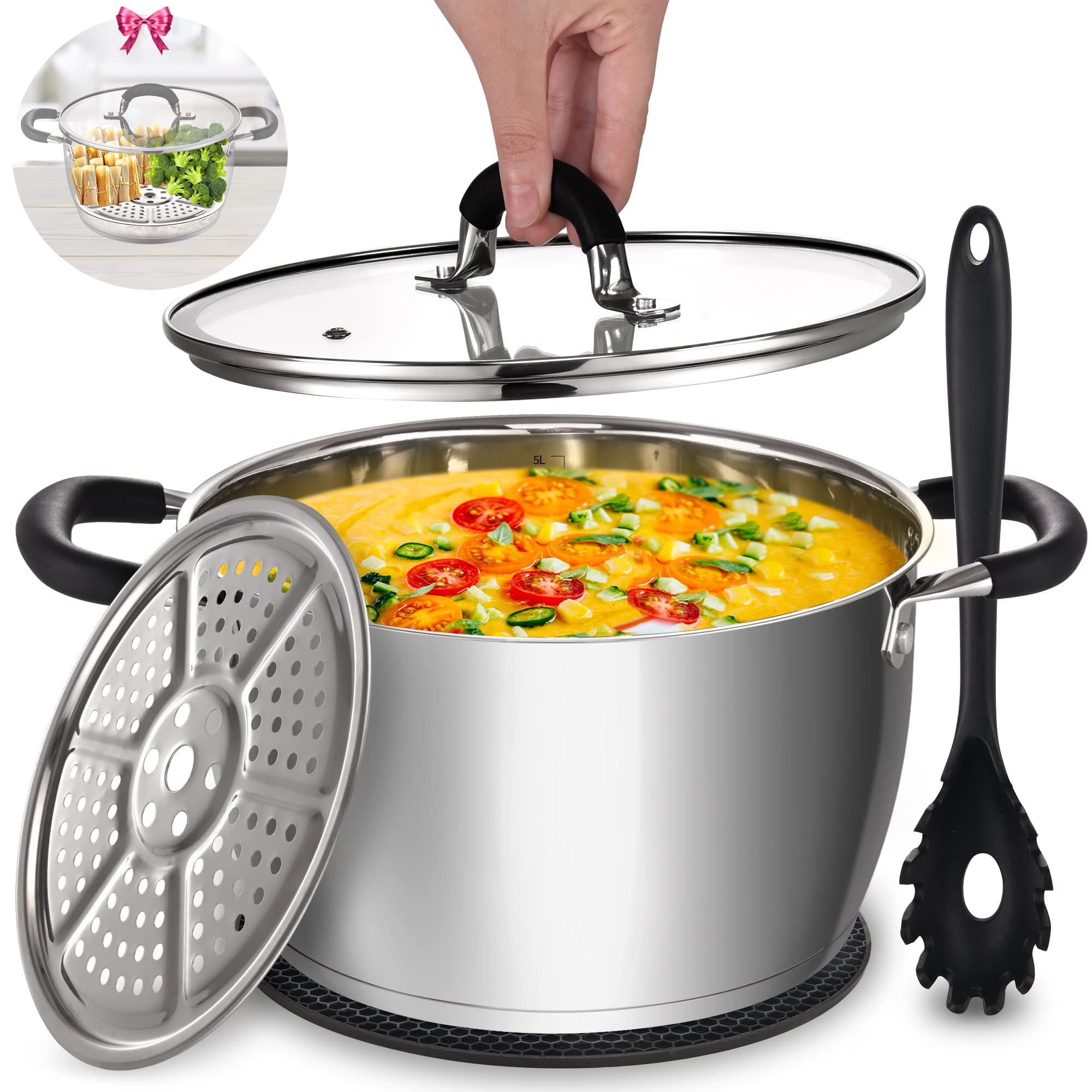 Olla vaporera AOSION de 6 cuartos con tapa para vapor
