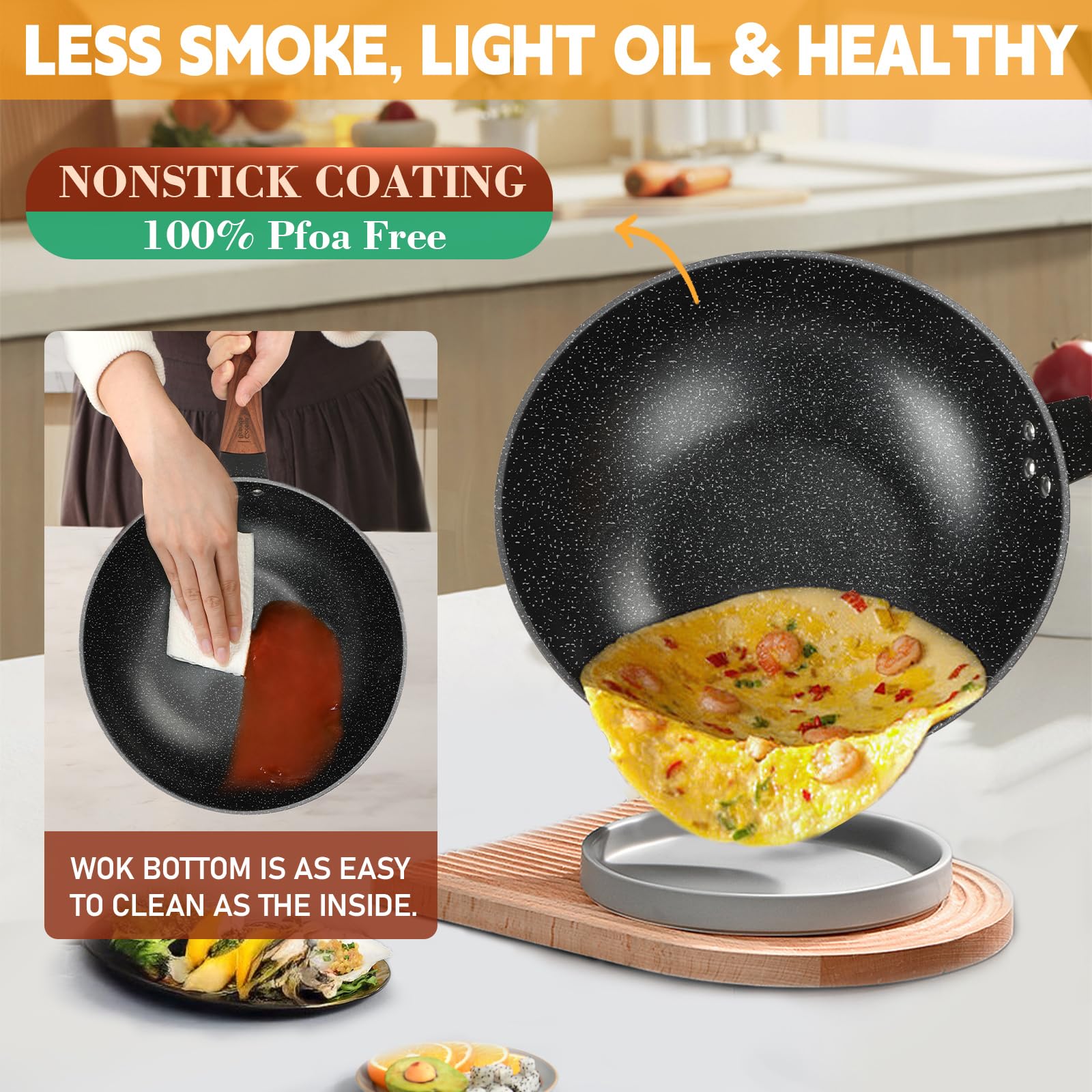 AOSION espátula y cucharón de acero inoxidable para el wok