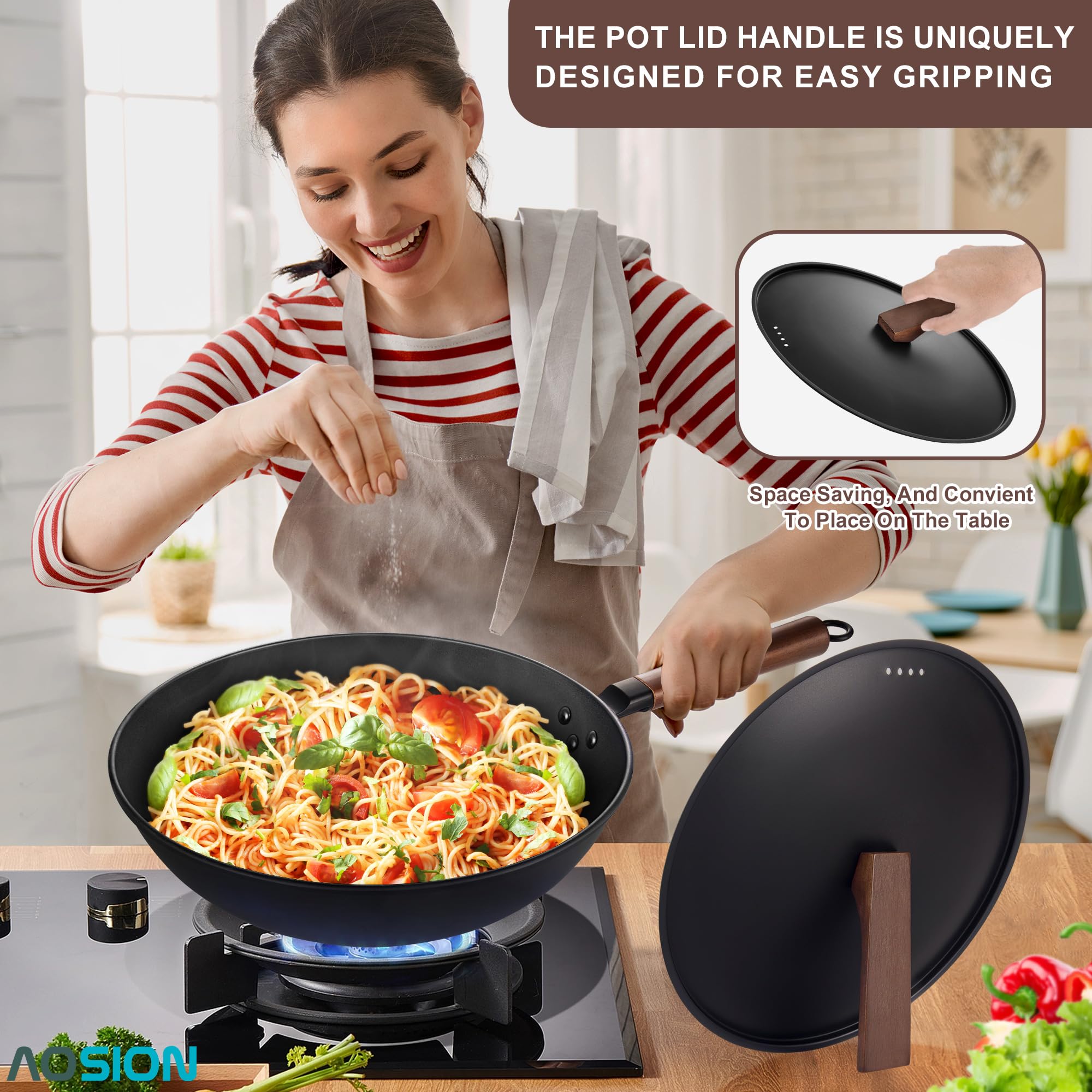 Wok AOSION para salteados y frituras, ideal para recetas rápidas
