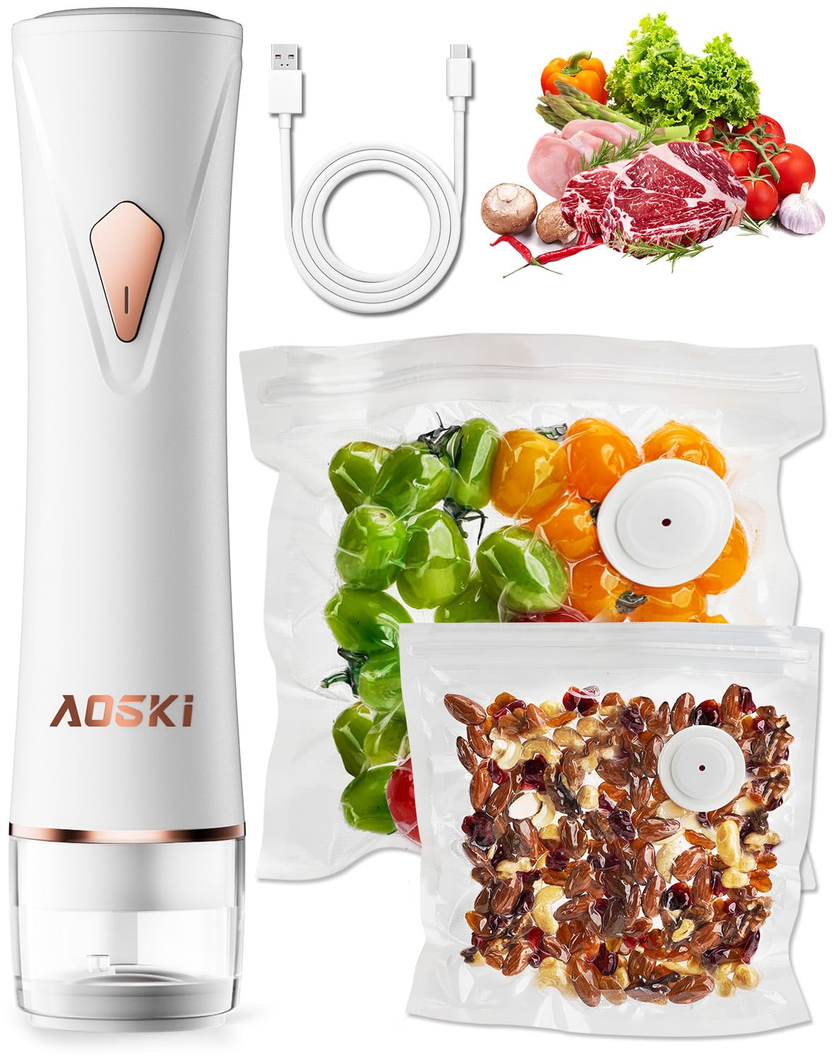 AOSKI sealadora compacta en la mano para sellar bolsas rápidamente.