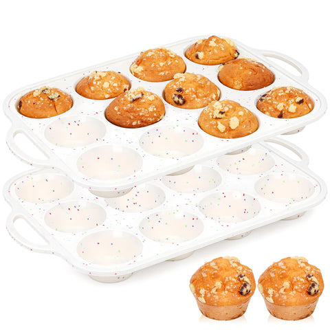 Molde de silicona AOTASO para muffins de 12 cavidades, color crema, horneado estable.