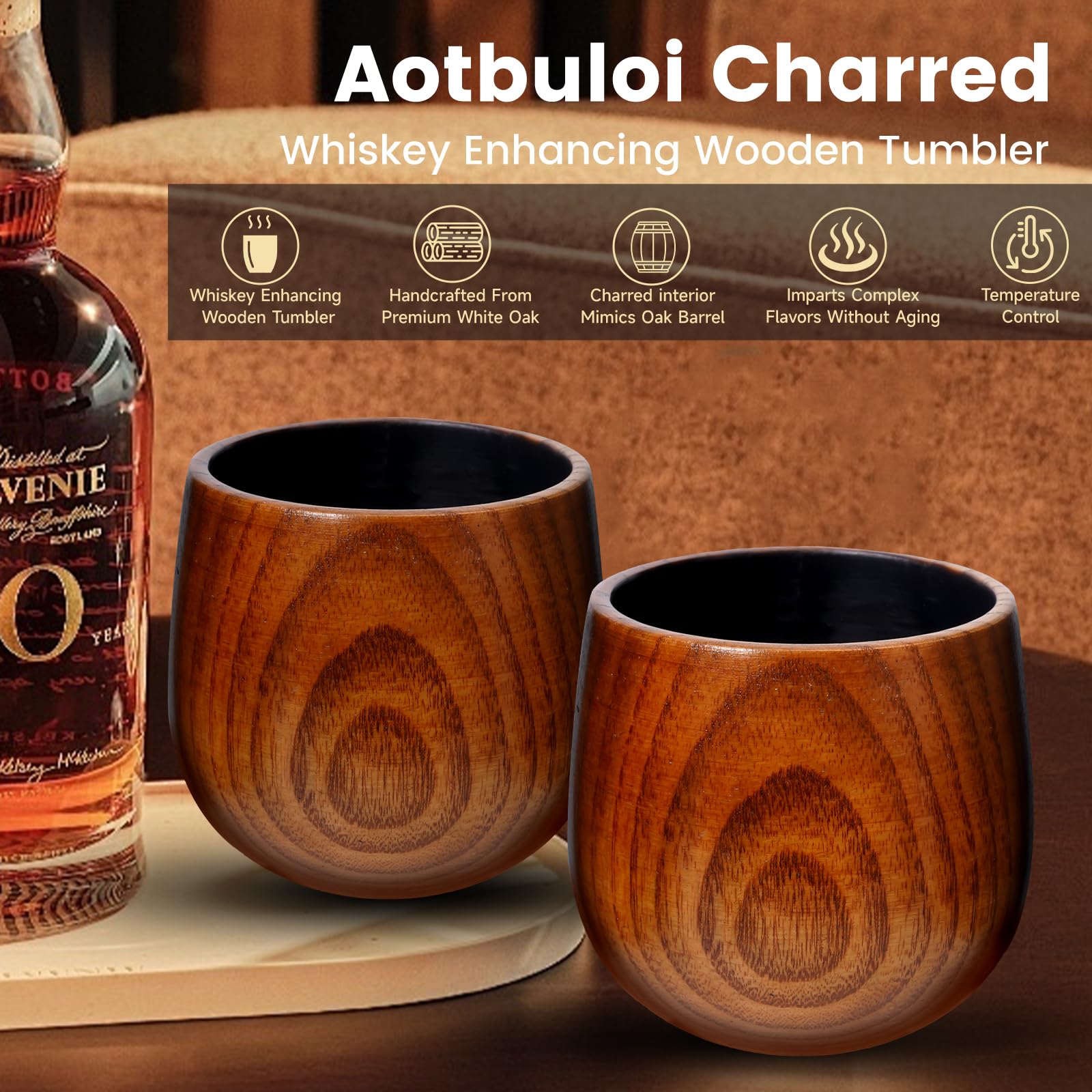 Vaso Aotbuloi de roble natural con acabado de cera de abejas, tacto suave.