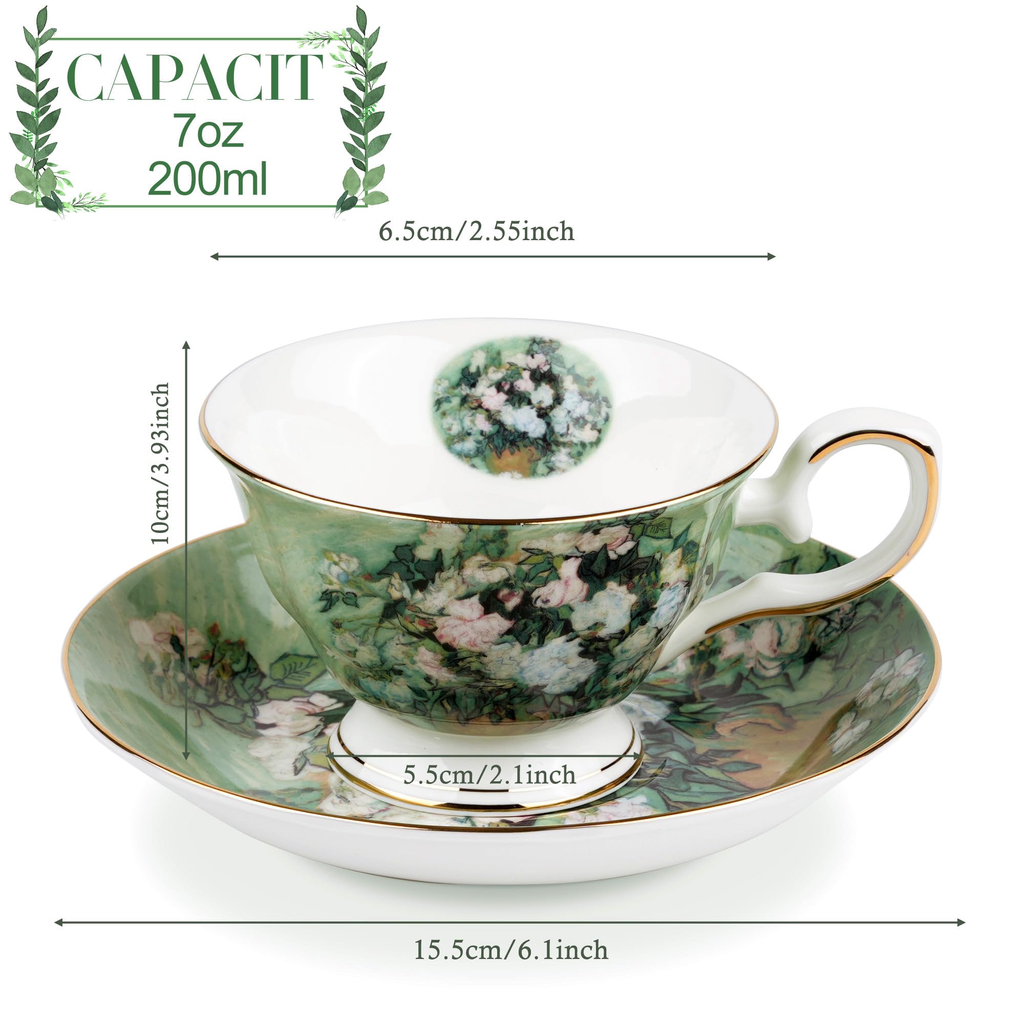 Platillo AOTELIDA con borde dorado acompaña la taza para presentaciones elegantes.