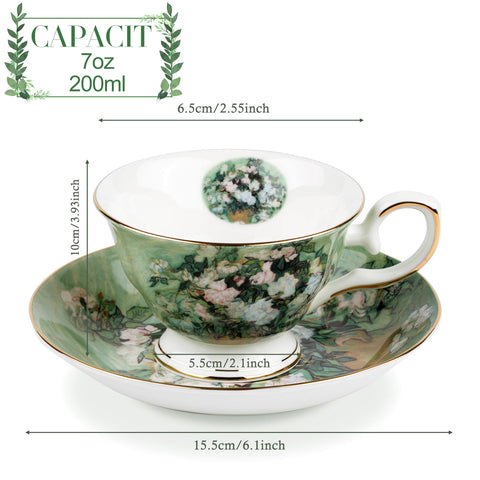 Platillo AOTELIDA con borde dorado acompaña la taza para presentaciones elegantes.
