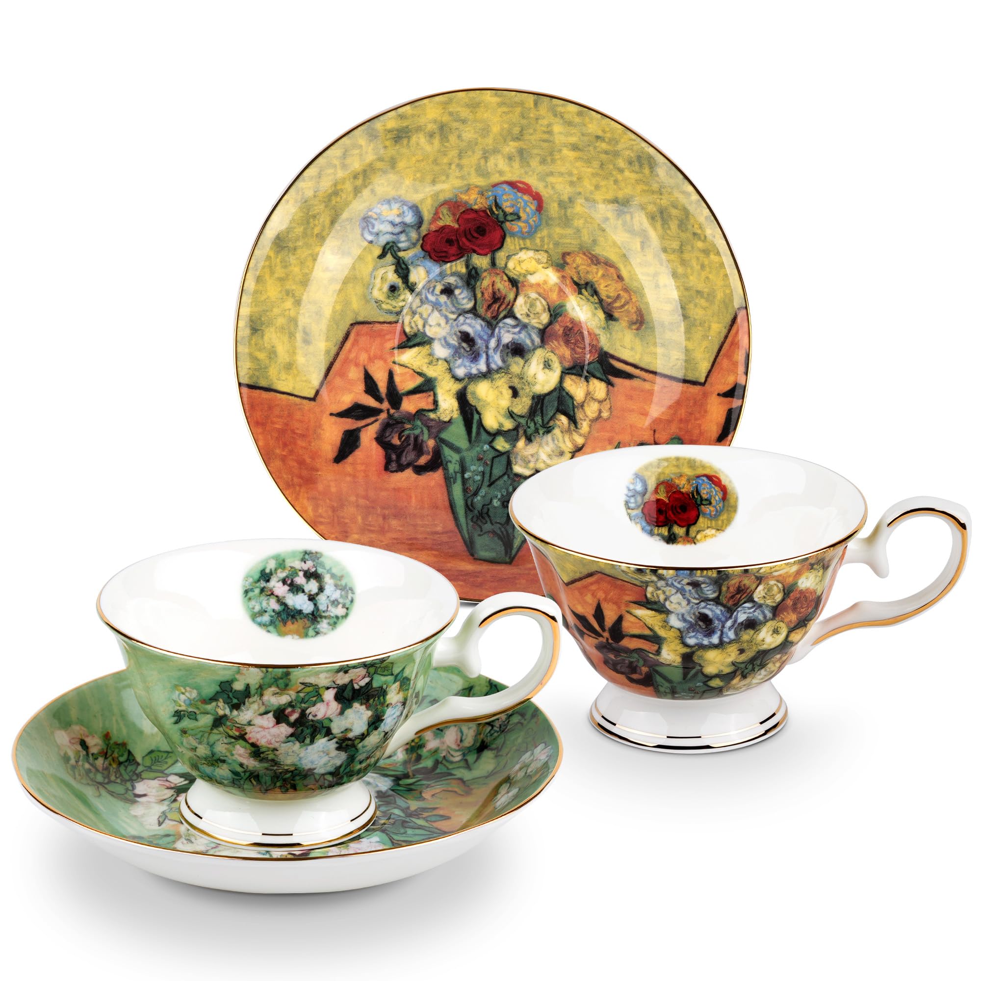 Taza AOTELIDA con diseño floral y borde dorado, ideal para té diario.