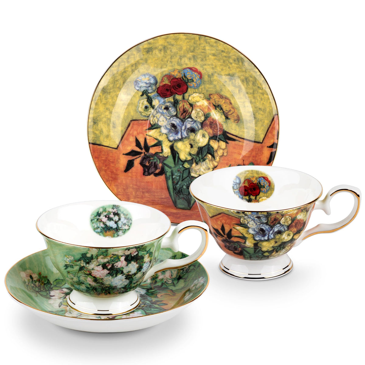 Taza AOTELIDA con diseño floral y borde dorado, ideal para té diario.