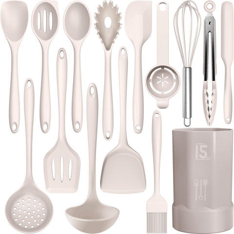 AOTHOD conjunto de utensilios de silicona para cocinar sin rayar superficies antiadherentes
