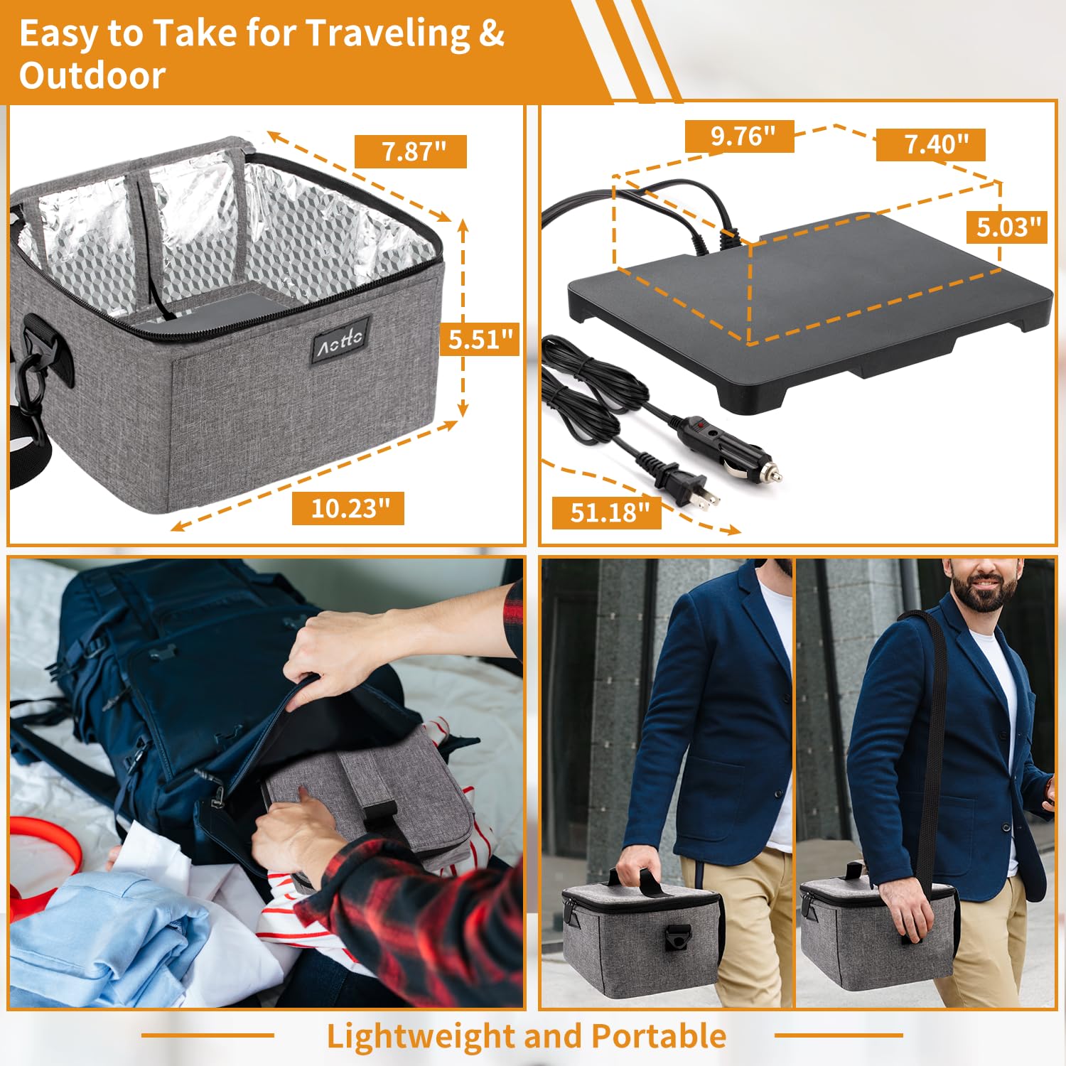 Aotto, diseño plegable con correa ajustable para transporte.