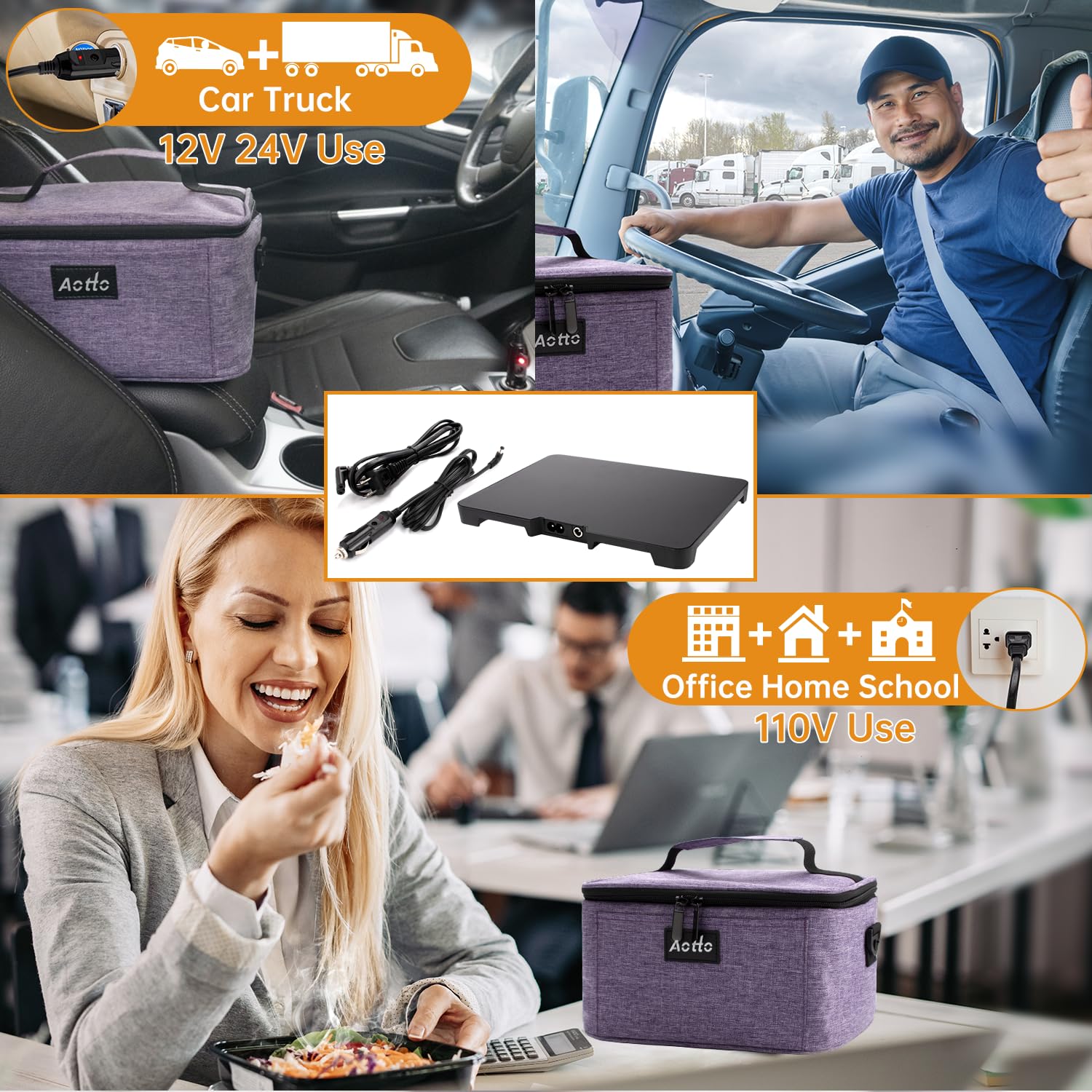 Fiambrera eléctrica Aotto para coche y trabajo, mantiene los alimentos calientes sin perder sabor.
