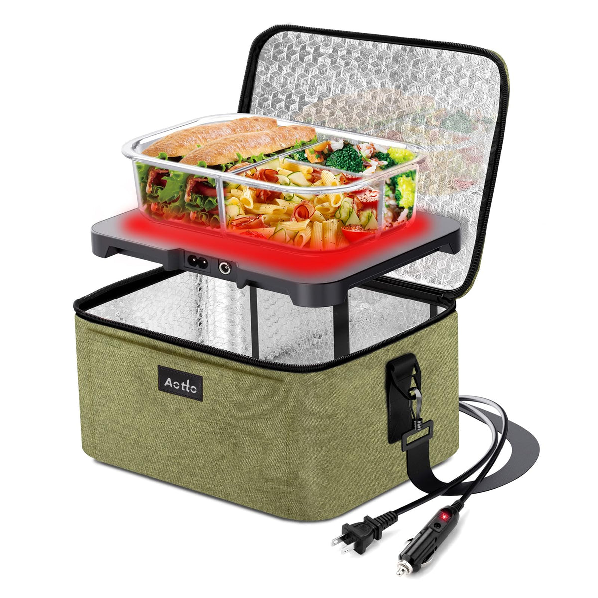 Aotto Horno Portátil exterior verde, ideal para comidas calientes sobre la marcha.