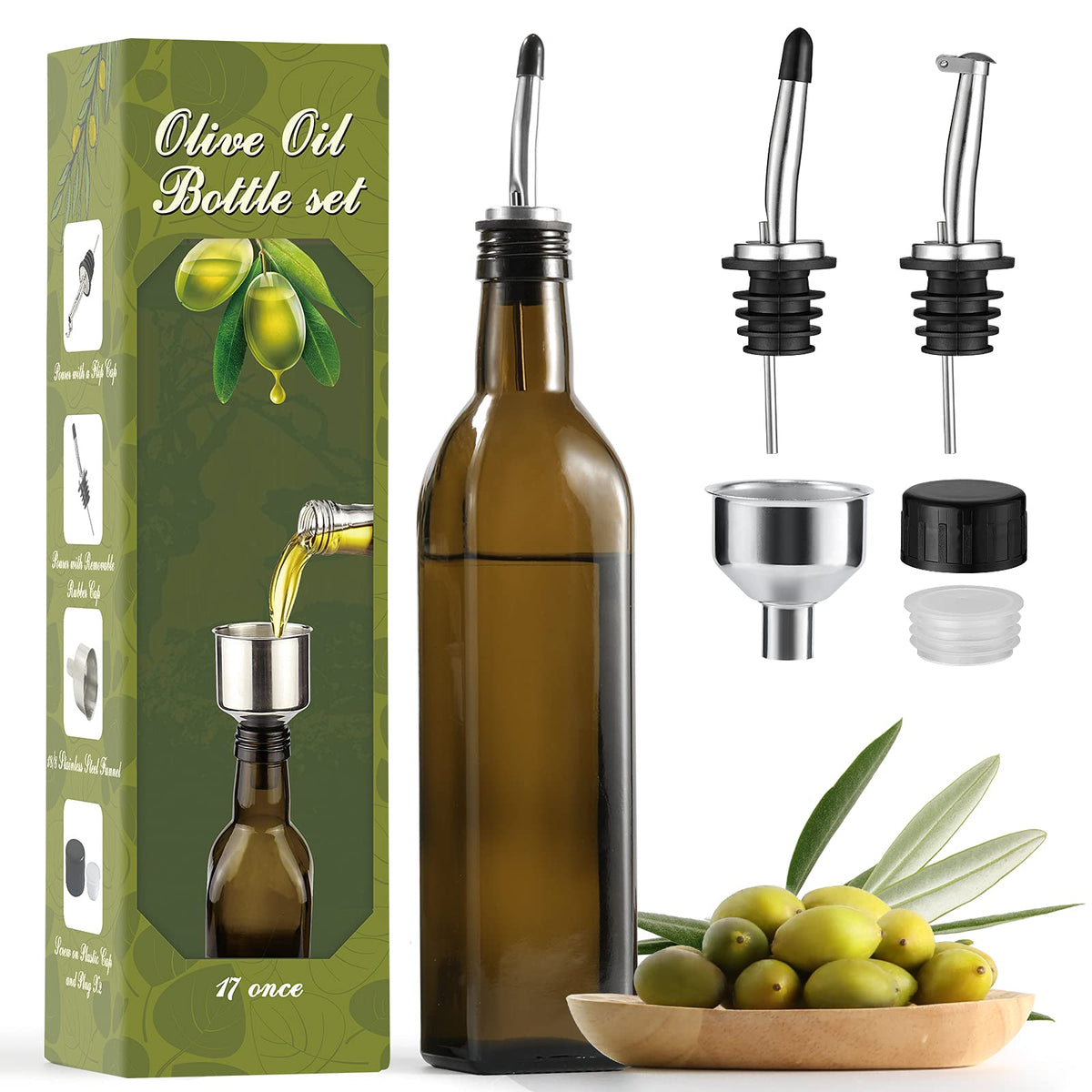 AOZITA botella aceite oliva ámbar de 17 onzas para almacenamiento seguro.