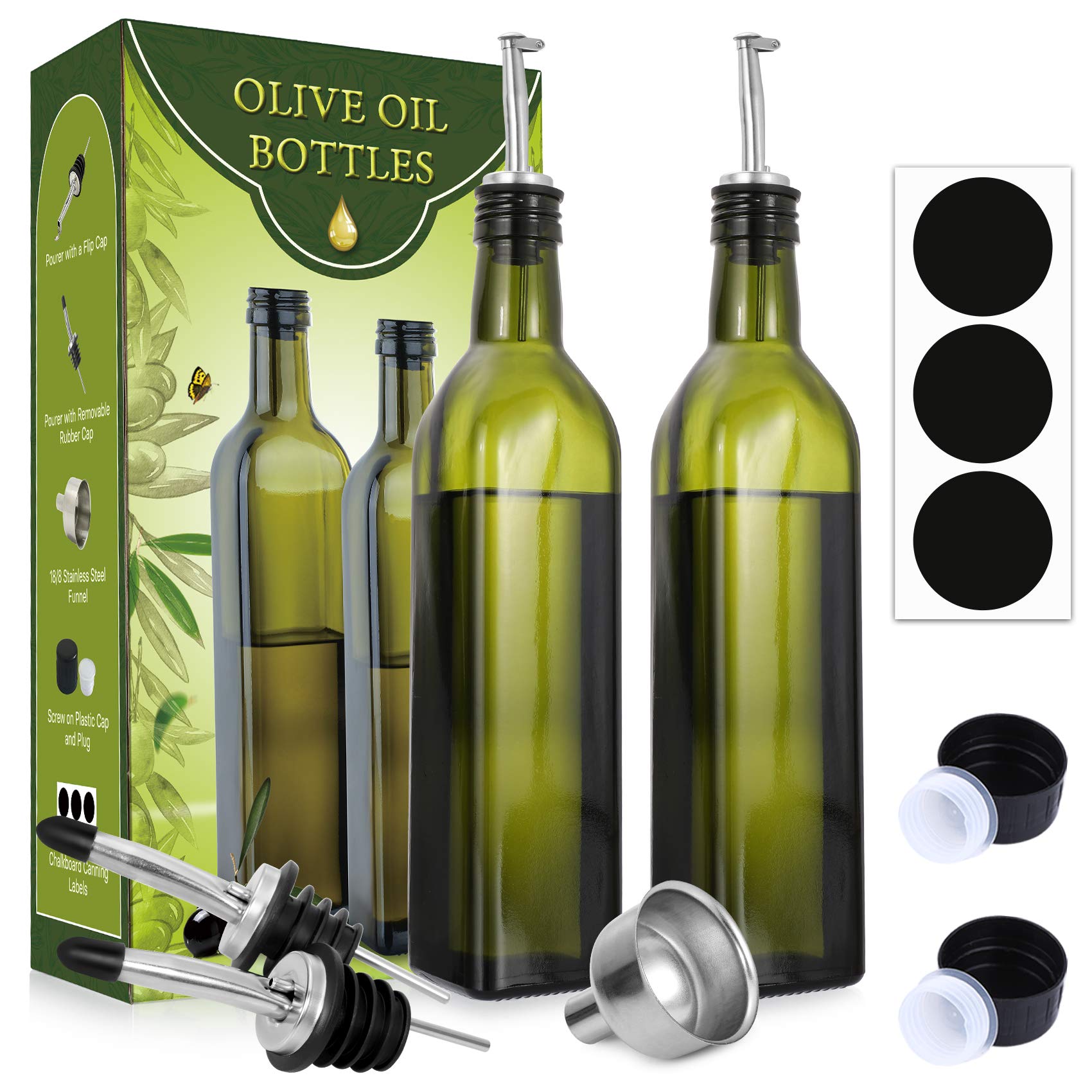 AOZITA botellas de aceite de oliva en vidrio verde para almacenamiento seguro y vertido controlado