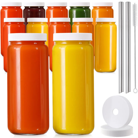 Botella AOZITA de vidrio 16 oz con tapa blanca, ideal para zumos frescos.