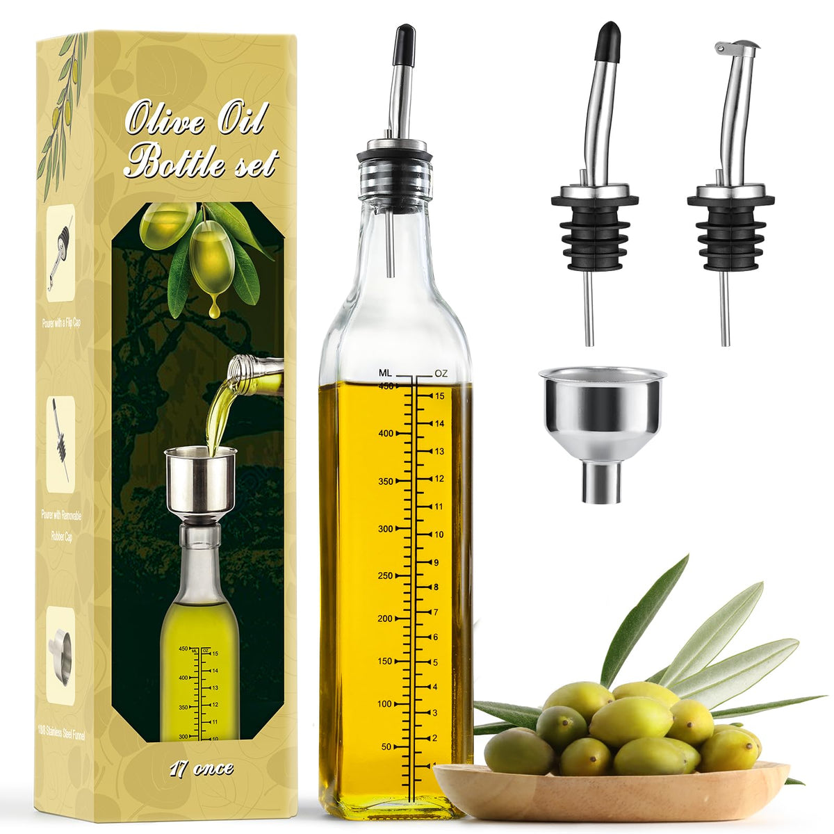 AOZITA dispensador de aceite de oliva en cristal para un vertido preciso.