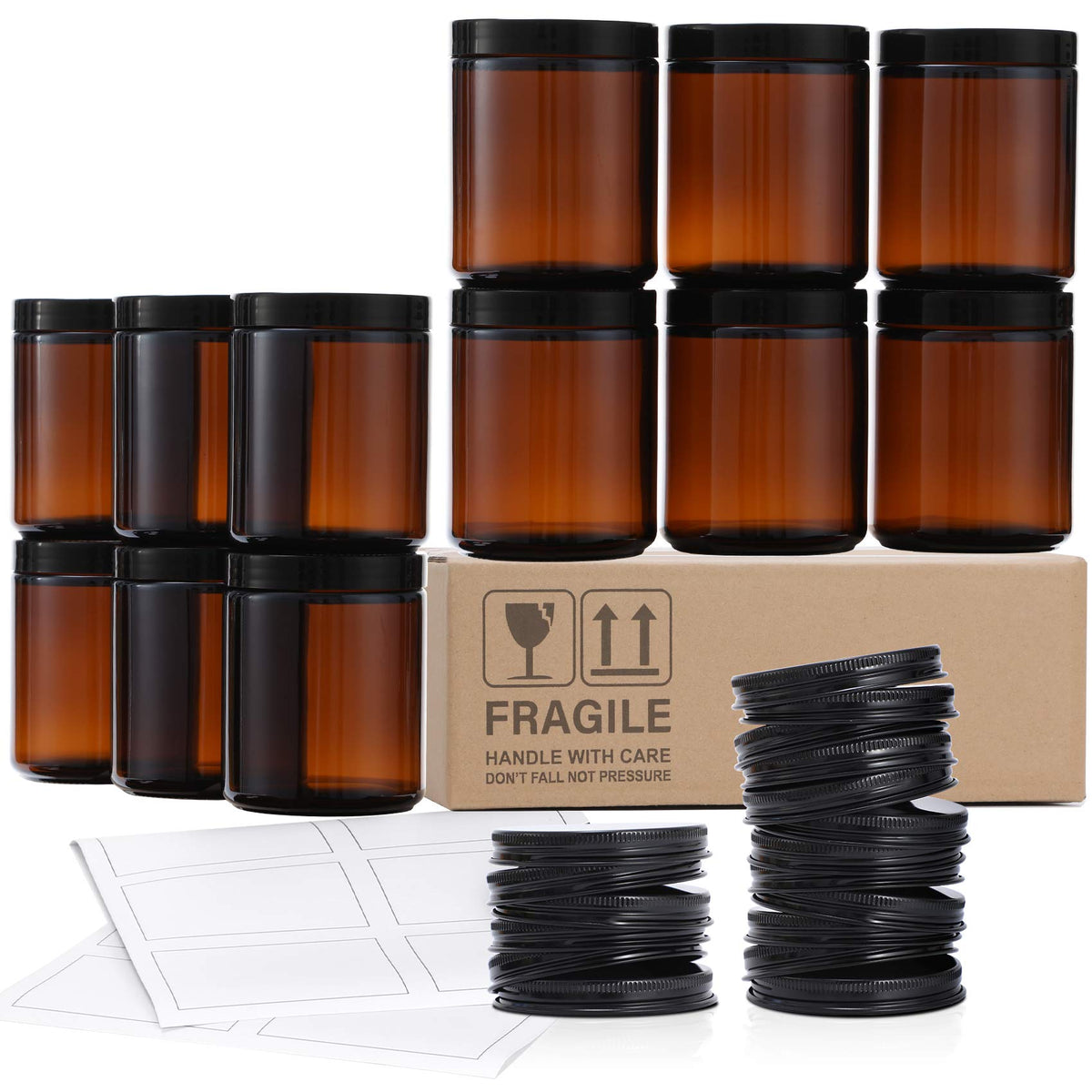 AOZITA frascos ámbar 8oz 12 unidades, almacenamiento seguro para especias y cosméticos.