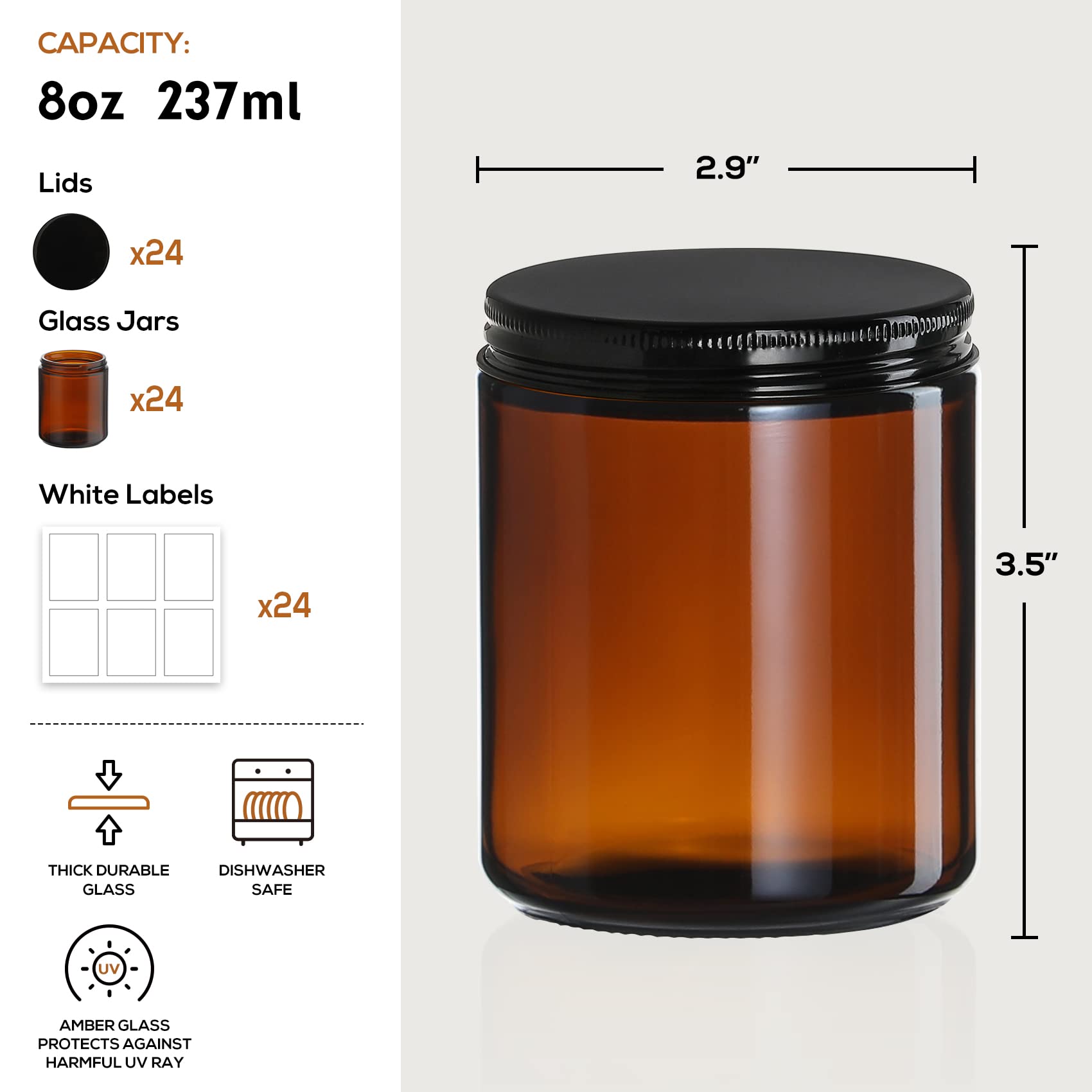 AOZITA frascos ámbar 8 oz con tapas negras para almacenamiento