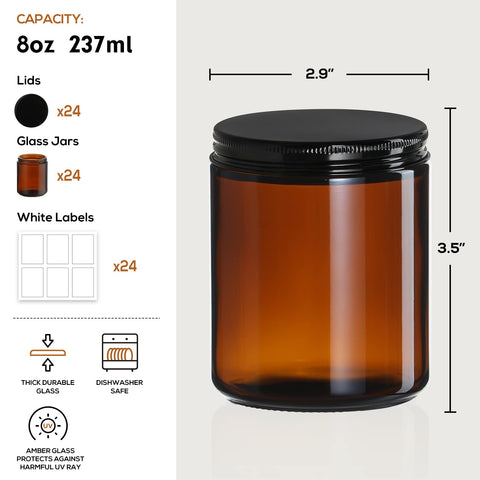 AOZITA frascos ámbar 8 oz con tapas negras para almacenamiento