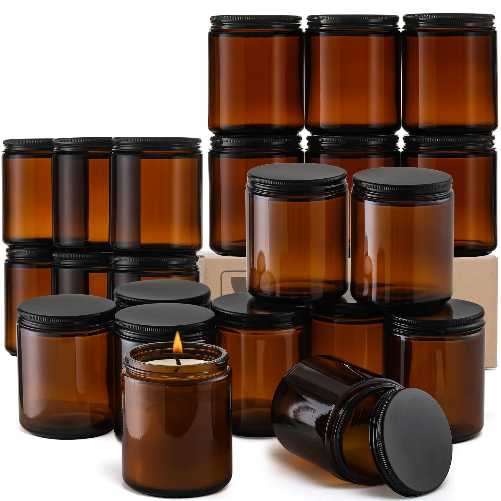 AOZITA frasco ámbar 8 oz para velas con tapa hermética