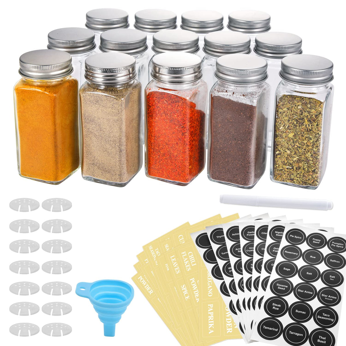 AOZITA frascos-especias-cuadrados-4oz organizan la despensa