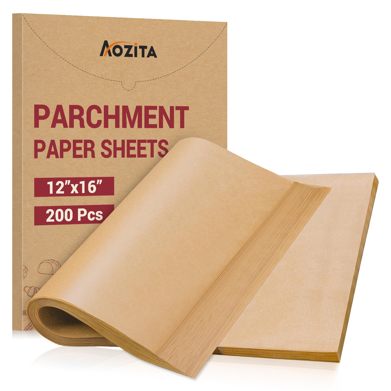 AOZITA papel pergamino 12x16 hojas pre-cortadas para hornear sin pegar