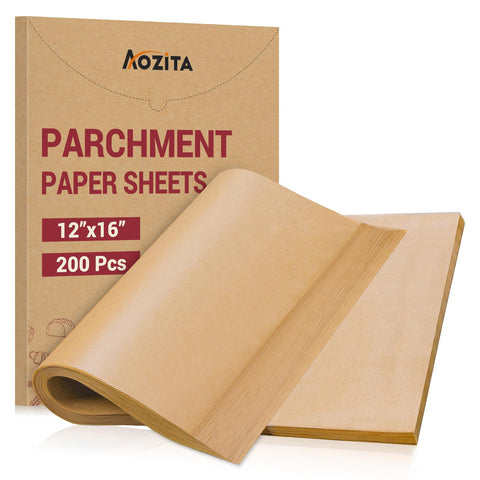 AOZITA papel pergamino 12x16 hojas pre-cortadas para hornear sin pegar