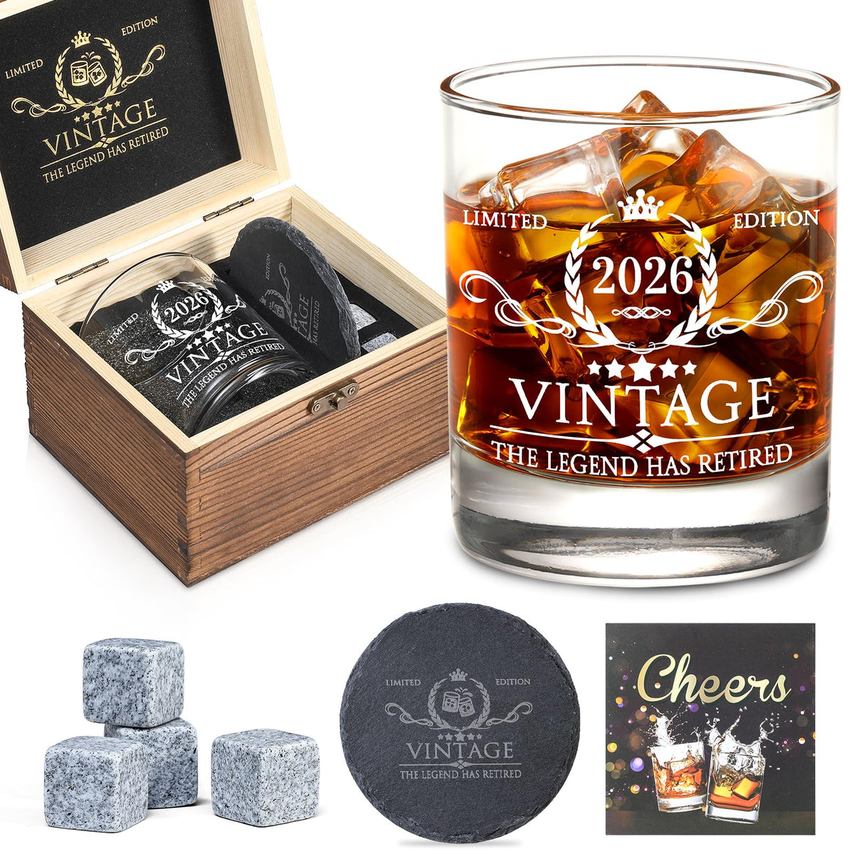 AOZITA set regalo whisky caja madera, presentación elegante para jubilación