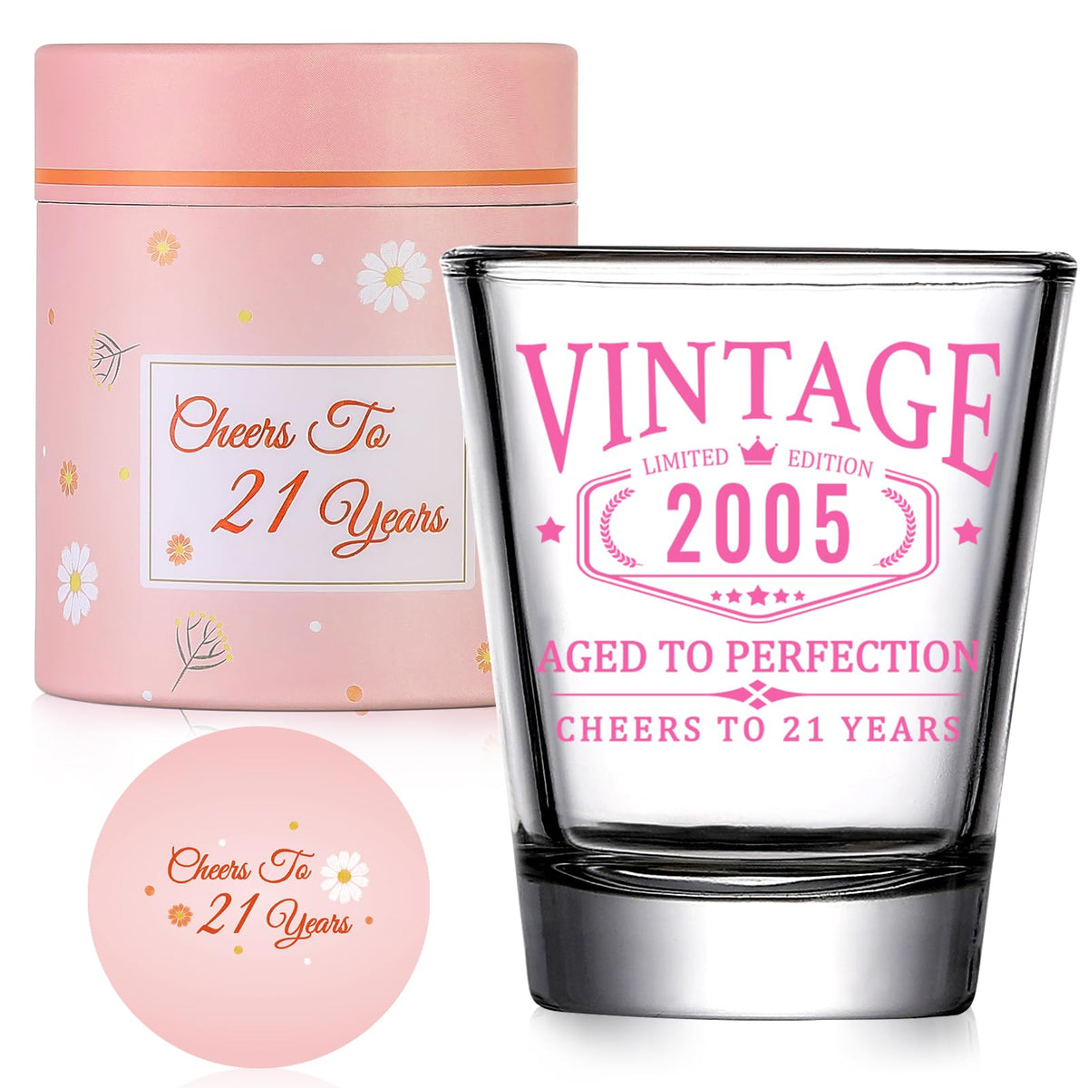 AOZITA vaso de chupito edición limitada 2005, perfecto para celebrar 21 años con estilo.