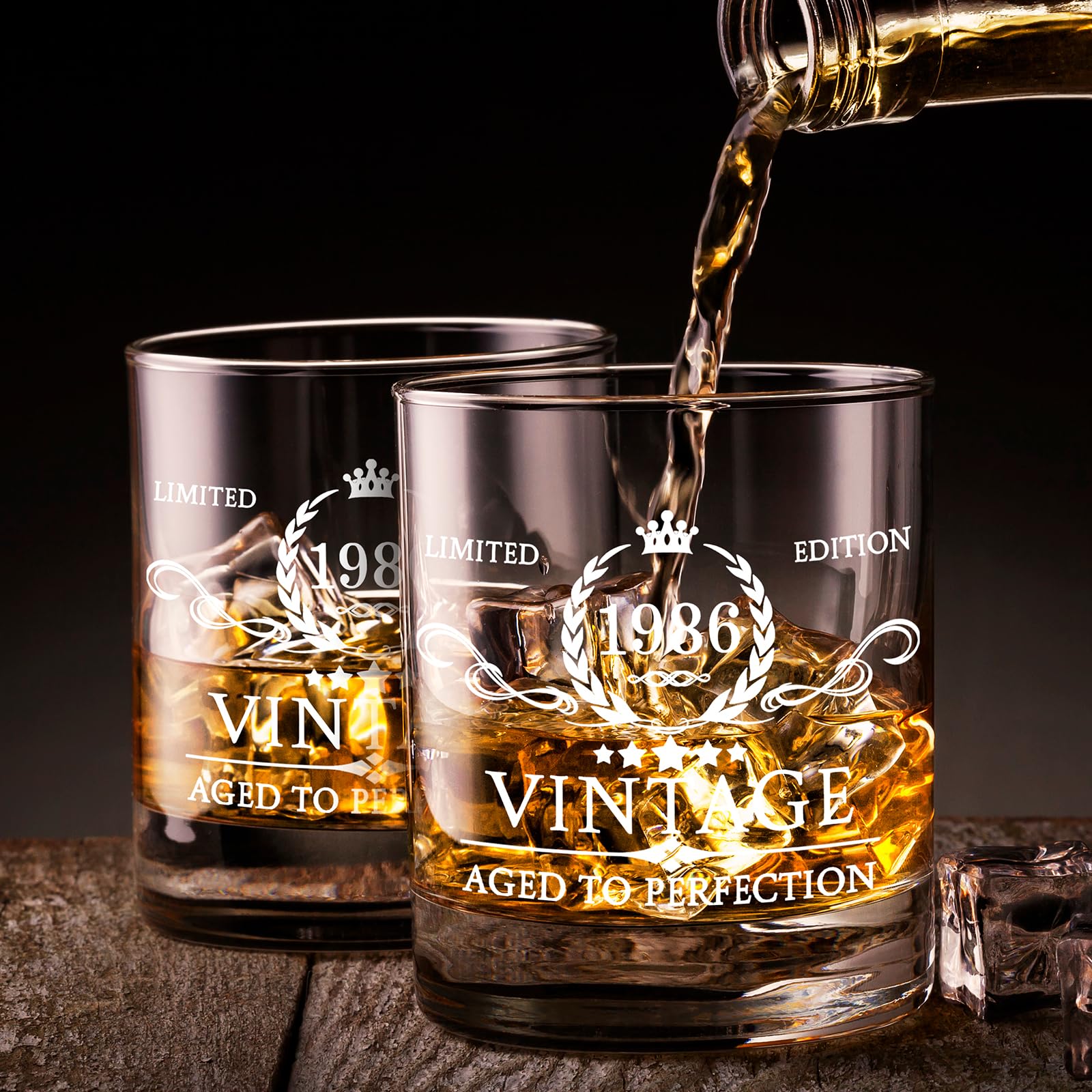 AOZITA vaso whiskey 11oz regalo 40 aniversario perfecto para sorprender.