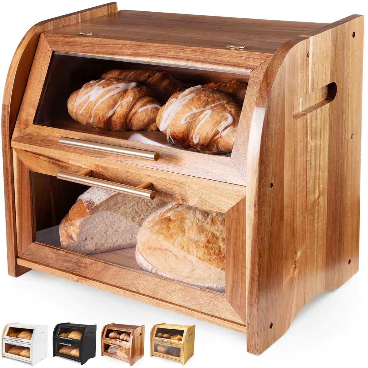 Apace Living Arise: caja de pan de acacia con ventana clara para pan fresco.