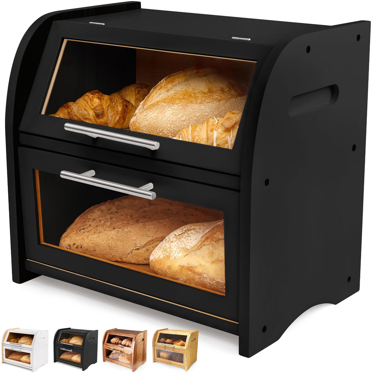 Arise Panera con doble compartimento y ventanas de vidrio para ver el pan.