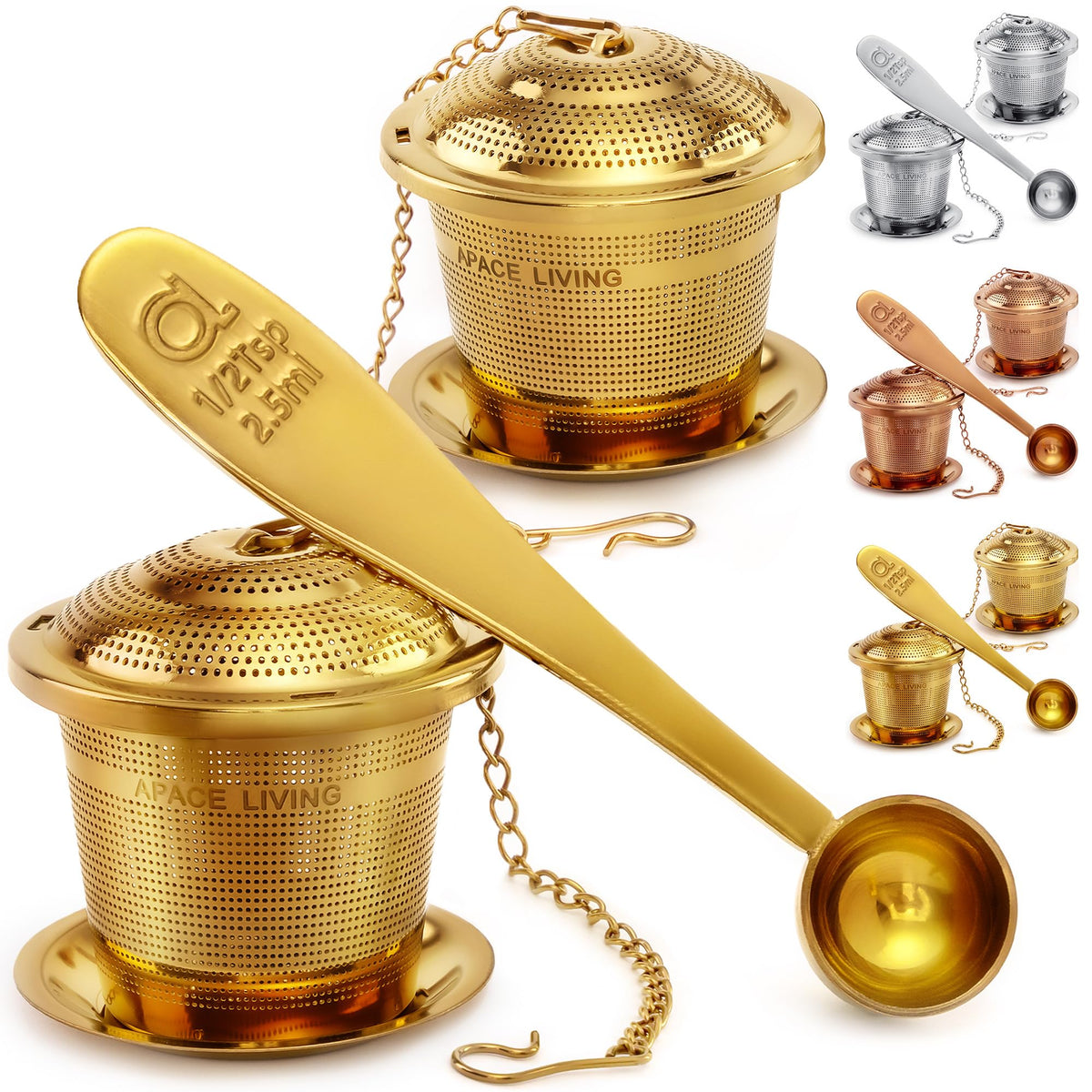 Apace Living infusor te set de 2 con bandejas de goteo y cuchara para servicio