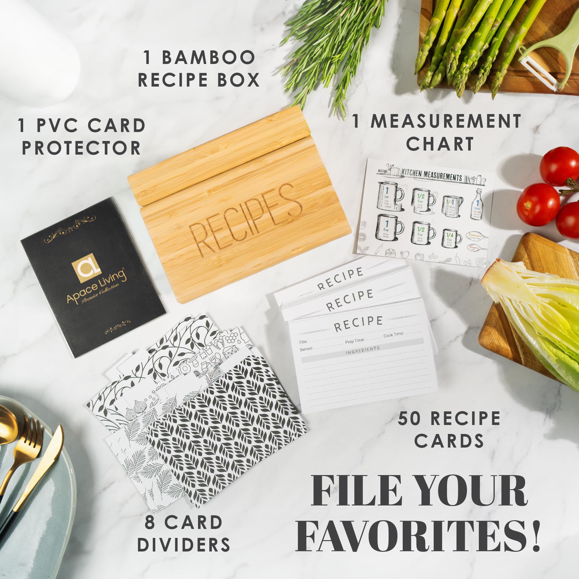 Tarjetas de recetas Apace Living, 50 tarjetas, ideal para empezar