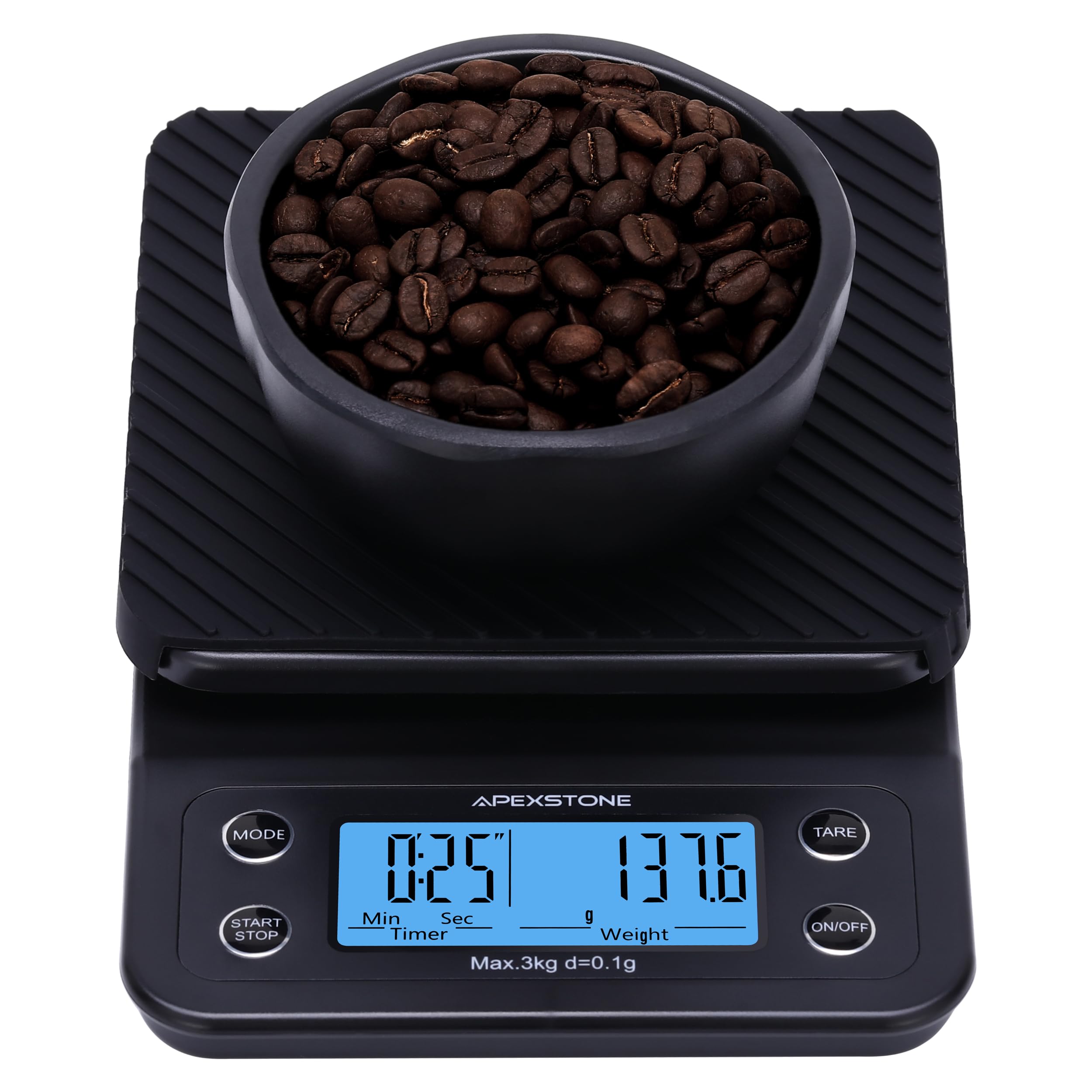 Apexstone escala de café con temporizador frontal, lectura precisa para método por goteo.