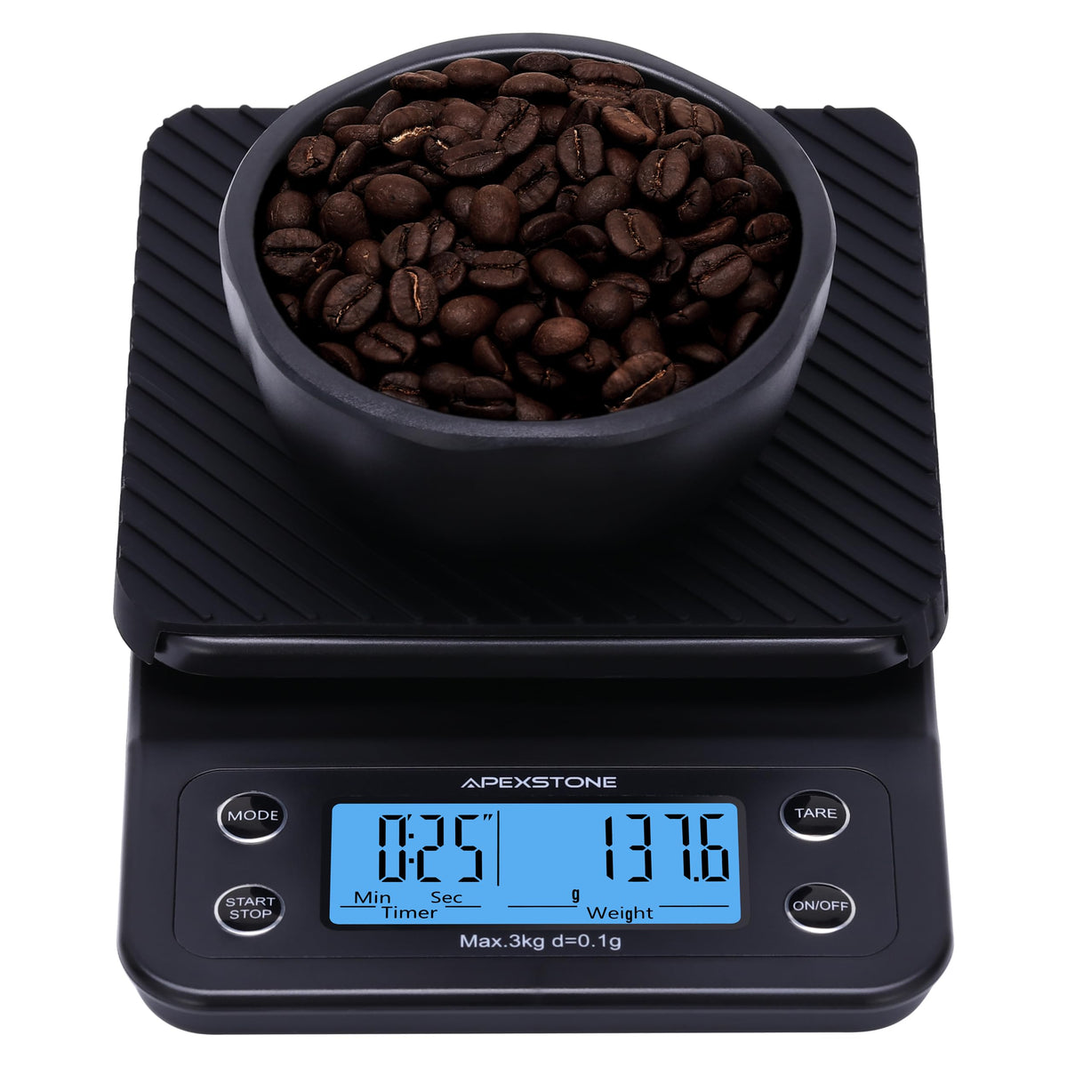 Apexstone escala de café con temporizador frontal, lectura precisa para método por goteo.