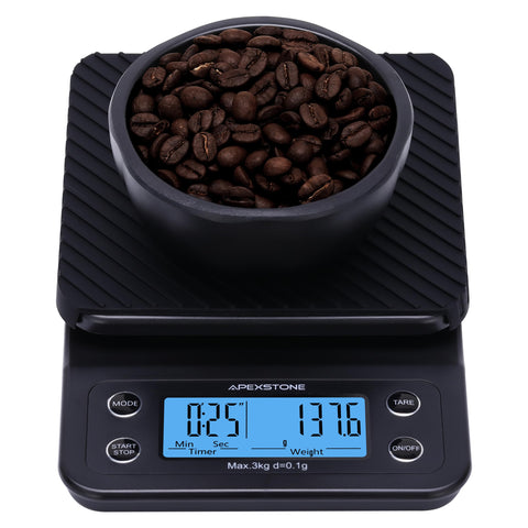Apexstone escala de café con temporizador frontal, lectura precisa para método por goteo.