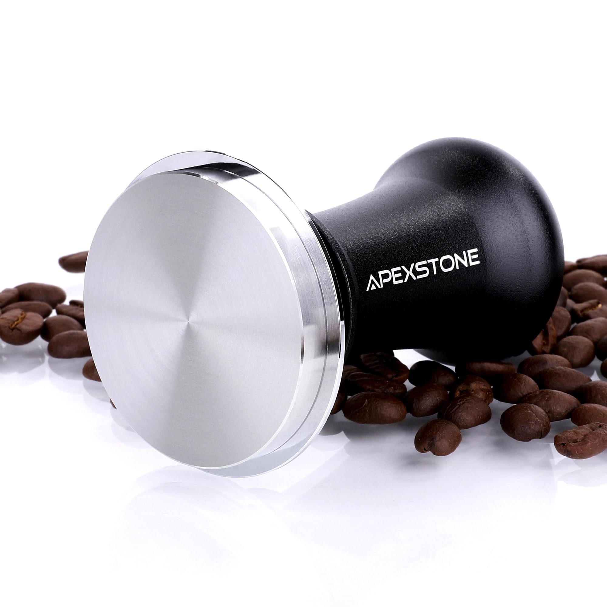 Taponador Apexstone 58mm con resorte: presión calibrada para extracción uniforme.