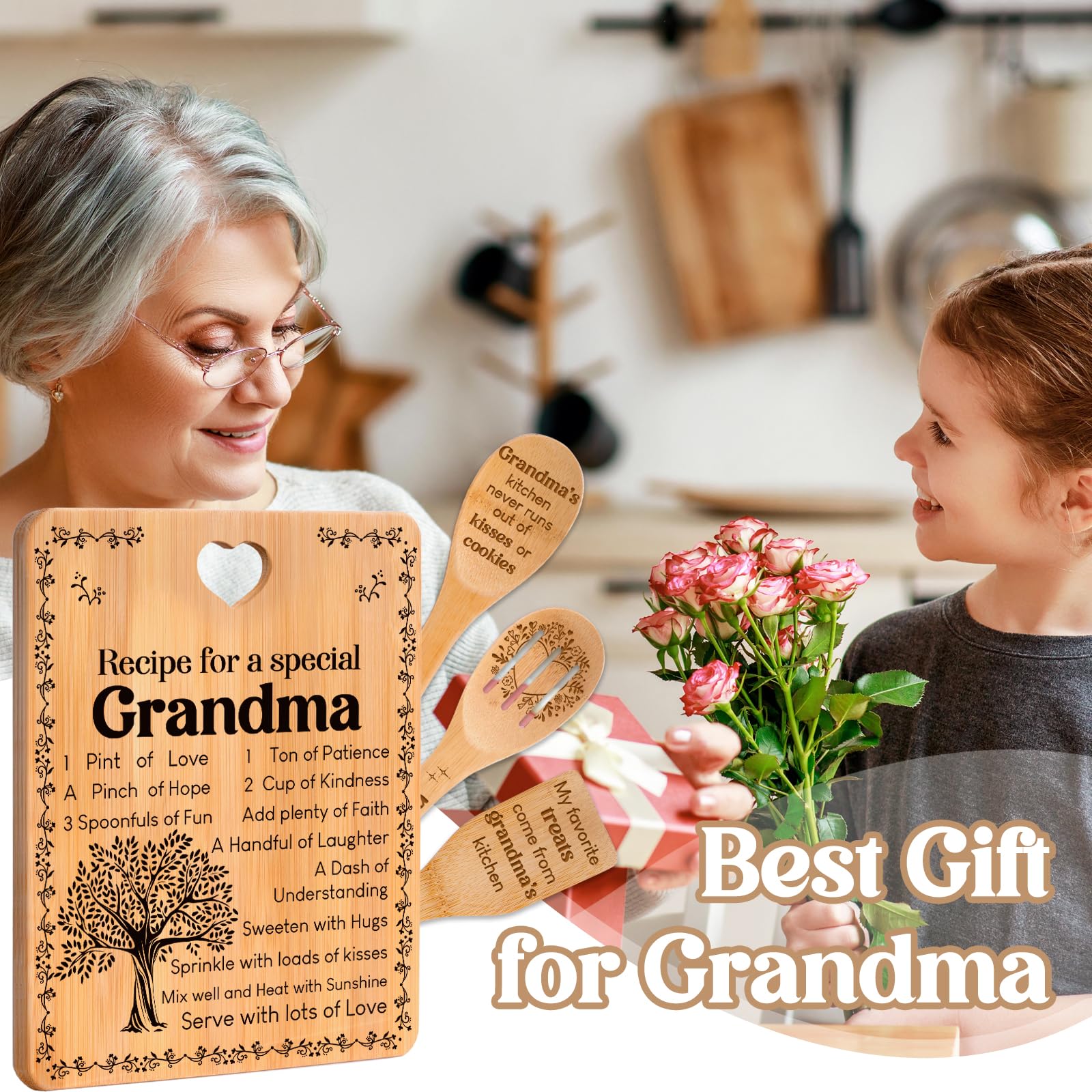 Apjielop tabla de bambú para Navidad, regalo práctico para abuelas.