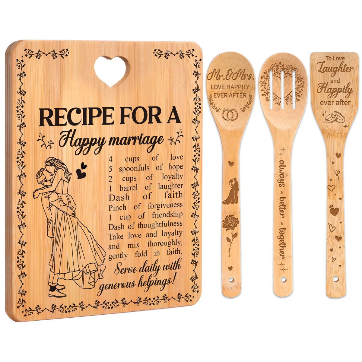 Tabla de cortar Apjielop con Receta de Matrimonio Feliz, ideal como regalo de boda