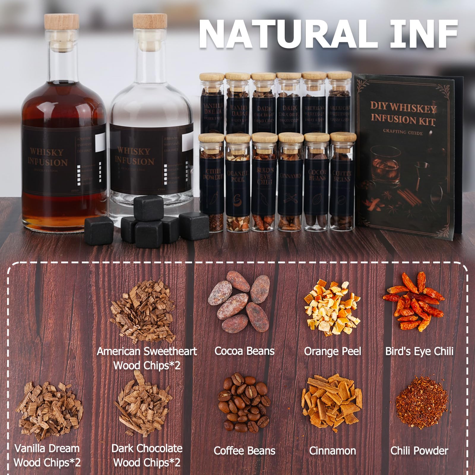 Apragaz kit whiskey proceso infusion casa, paso a paso para mezclar sabores.