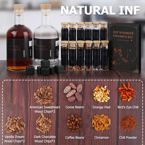 Apragaz kit whiskey proceso infusion casa, paso a paso para mezclar sabores.