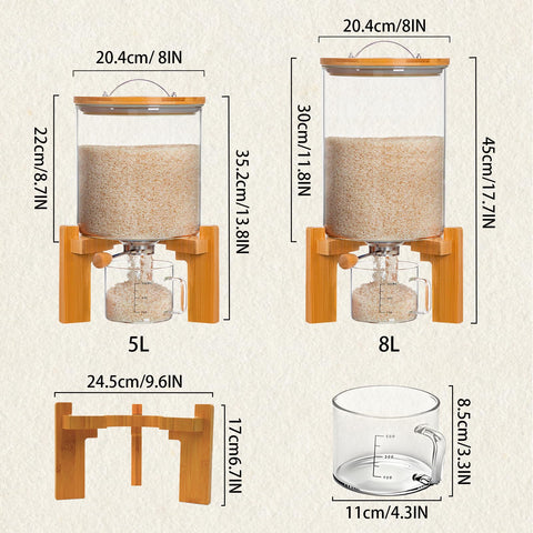 Aprilhp dispensador de cereales con tapa de bambú y vidrio de 5L para almacenamiento