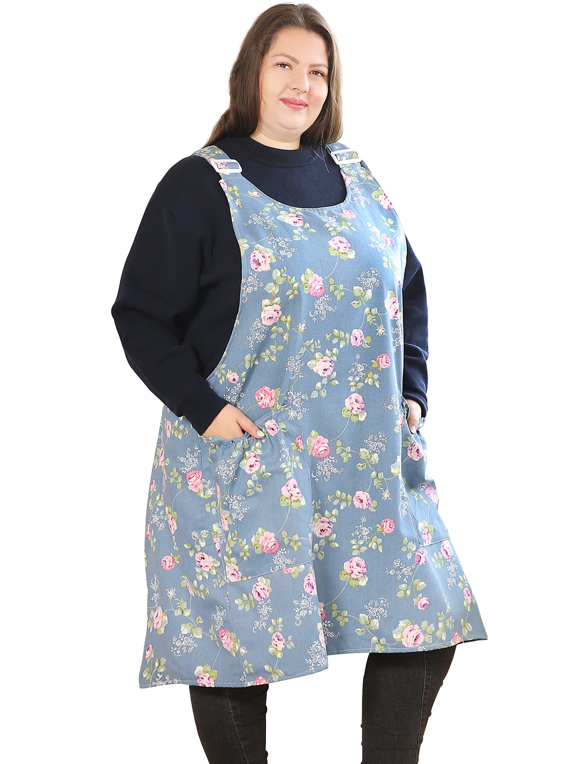 Delantal APRONNER grande con bolsillos y rosas, ideal para mantener utensilios a mano.
