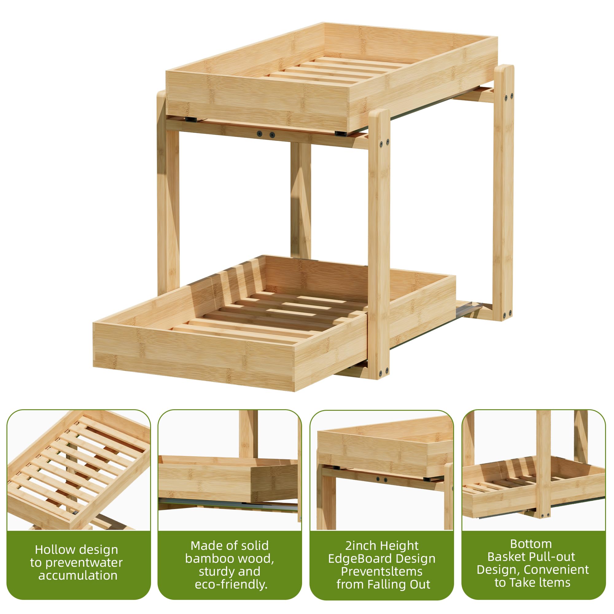 APRTAT cajón deslizante de bambú, detalle del deslizamiento suave.