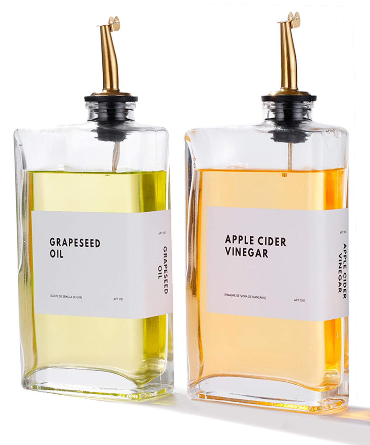 Dispensador apt 1101 para aceite de oliva en oro, vertido preciso para ensaladas.